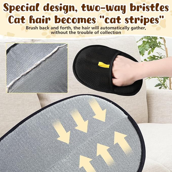 Pet Hair Removal Glove,Electrostatic Efficient Grooming Gloves for Pet Hair,Cat Grooming Gloves,Upgraded Animal Fur Removal Tool,Reusable Cat & Dog Hair Remover for Couch,Carpet,Curtain(2PCS)