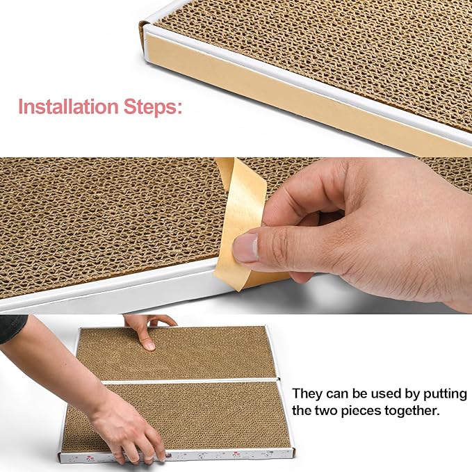 Cat Scratcher Cardboard with Box Durable Corrugate Scratching Kitty Sofa Lounge Bed Reversible Catnip Included for Indoor Cats, Scratching Pad, Can be Assembled, Double-Sided Design, Large (Box,2pcs)