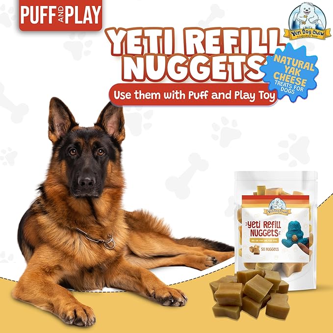 Yeti Refill Nuggets for Puff and Play Dog Toys - Natural Himalayan Yak Cheese Treats, Promotes Dental Health, Suitable for All Dogs, Ideal for Interactive Chew Toys and Dispensers, 50 Pieces, 24 Oz