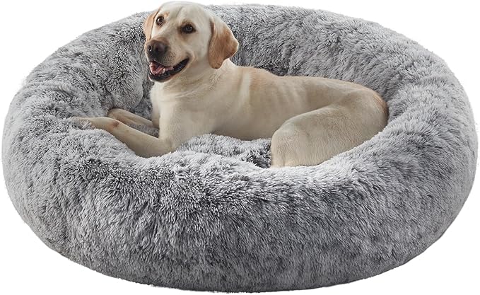 45 inches Donut Dog Bed for Extra Large Dogs,Calming Fluffy Round Jumbo Pet Bed with Removable & Washable Cover, Fits up to 150 lbs Pets (Dark Grey,XL)
