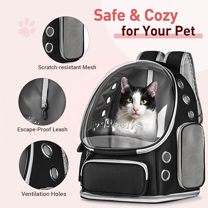 Cat Backpack Carrier with Bubble Window, Breathable & Foldable Pet Travel Carrier for Small Dogs and Cats, Airline-Approved for Hiking & Outdoor Use