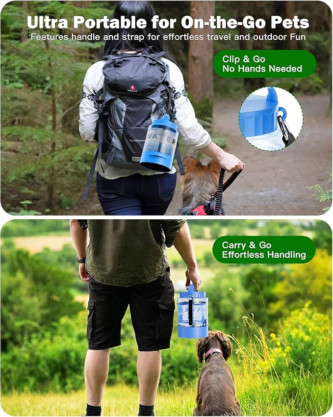 Large Dog Water Bottle Portable Bowl - 77oz Dog Travel Water Dispenser with Pull Out Bowl, Ideal for Hiking, Camping, Dog Parks, Leak-Proof BPA-Free Outdoor Pet Bottle for Large Dogs, Blue