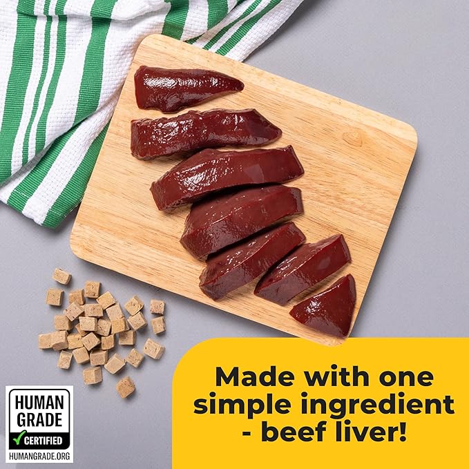 Beef Lover - Freeze Dried Beef Liver Dog Treats - Single Ingredient Human Grade Raw Beef Liver Bites for Training, Meal Topper, No Additives, High Protein, 31g Per Cup, 14oz Bag