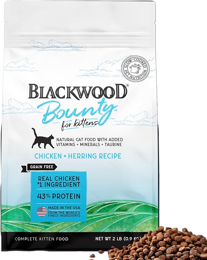 Blackwood Bounty Dry Cat Food, Kitten Formula, Chicken & Herring Recipe, 2 Pound Bag, High Protein, Grain Free
