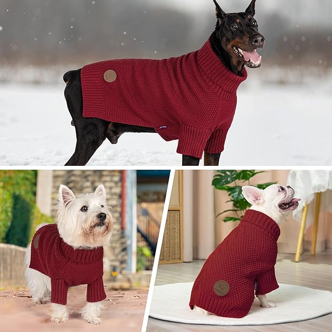 cyeollo Dog Sweater Pullover Turtleneck for Dogs Girl, Classic Knitwear Fall Winter Cold Weather Pet Clothes Warm Pet Apparel Small Medium Large Dog Sweaters, Burgundy M