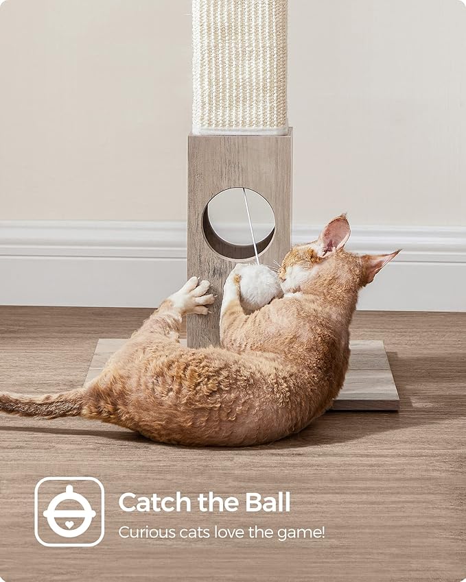 Feandrea Cat Scratching Post, Cat Scratcher for Indoor Cats, 28.7 Inches Tall, Furniture Scratching Deterrent Sisal Scratch Pole with Toy, Greige UPCA021G01