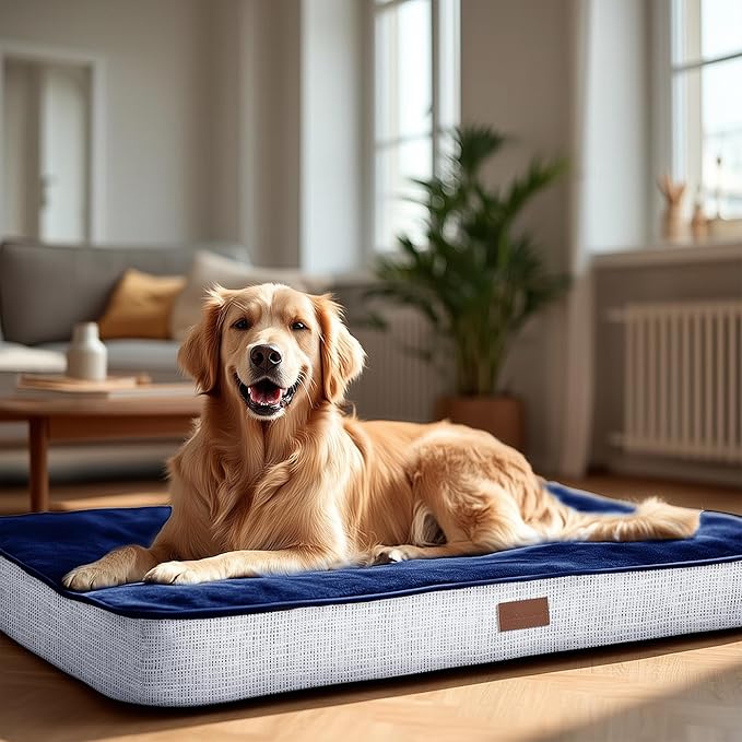 Deconovo Orthopedic Dog Bed for Medium & Large Dogs – Supportive Memory Foam with Washable Cover, Non-Slip Base – Comfort for Senior, Arthritic & Active Pets, Navy Blue, 30" Lx20 Wx3 Th