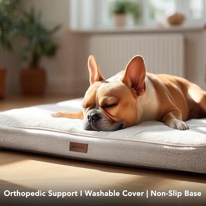 Deconovo Orthopedic Dog Bed for Medium & Large Dogs – Supportive Memory Foam with Washable Cover, Non-Slip Base – Comfort for Senior, Arthritic & Active Pets, White and Khaki Side, 30" Lx20 Wx3 Th