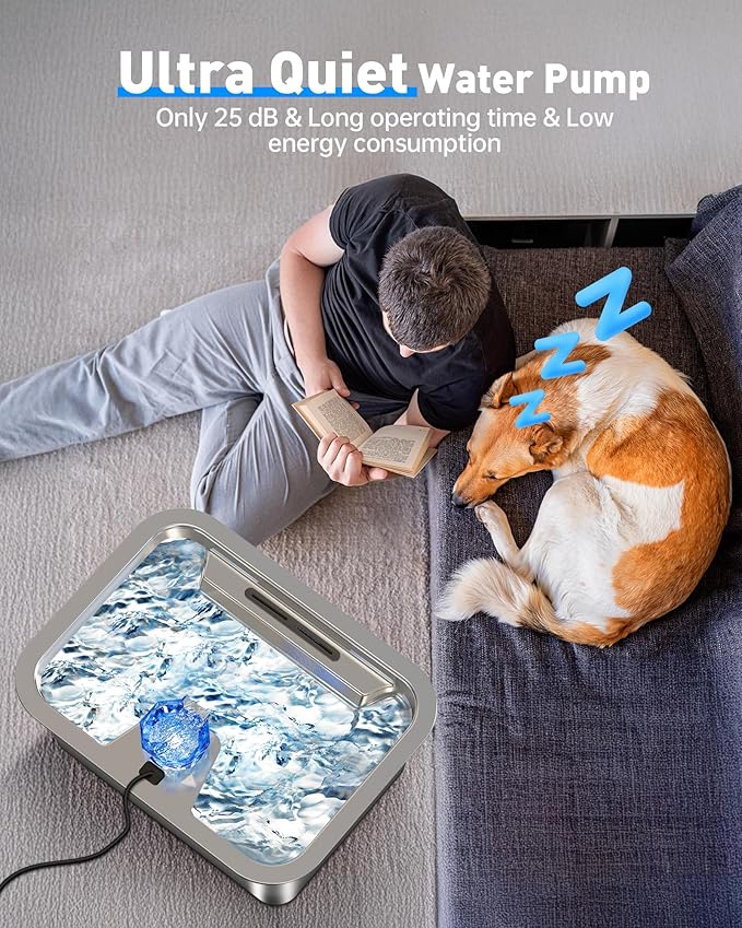 Stainless Steel Dog Water Fountain, 3 Gallon Extra Large Pet Drinking Fountain for Large Dogs & Multi-pet, Automatic Dog Water Bowl Dispenser with 2 Filters, Wide Drinking Area, Easy to Clean