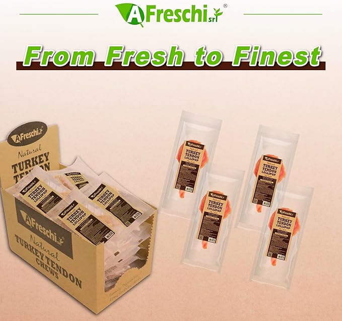 Afreschi Natural Turkey Tendon Lollipop 40 Units/Box, Dog Treat for Signature Series, All Natural Human Grade Puppy Chew, USA-Sourced Turkey Tendon, Rawhide Alternative
