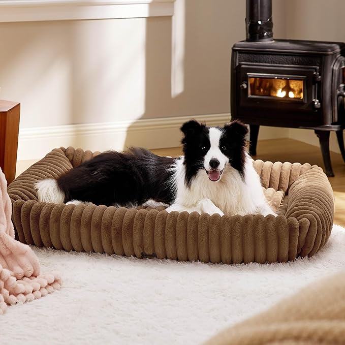 Bedsure Cute Dog Bed for Extra Large Dogs - Washable Furry Puppy Beds, Rectangle Orthopedic XL Pet Beds with Removable Zipper Cover, 43x30x8inches, Copper Brown