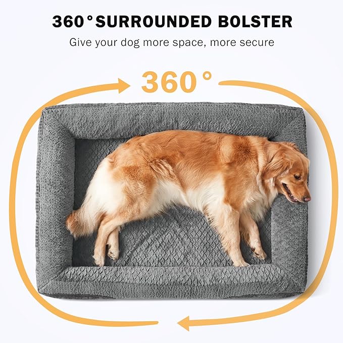 INVENHO Orthopedic Dog Beds Large Sized, XL Washable Egg-Crate Memory Foam Dog Couch Bed with Washable Removable Cover, Waterproof Lining and Nonskid Bottom