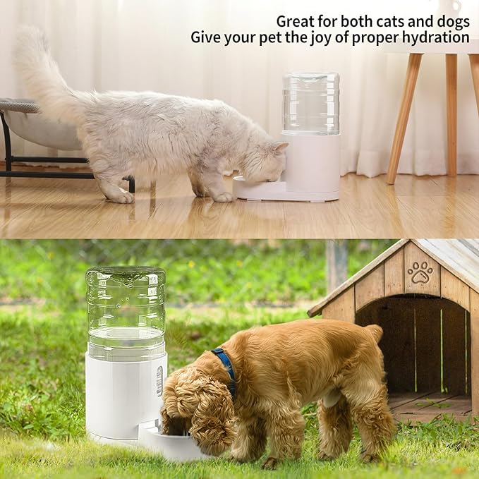 CZPET 4L Cat Water Dispenser, Automatic Gravity Cat Bowl, Visible Window, Safe and Unplugged for Pet Kitty Dog (White, 4L Water Dispenser)