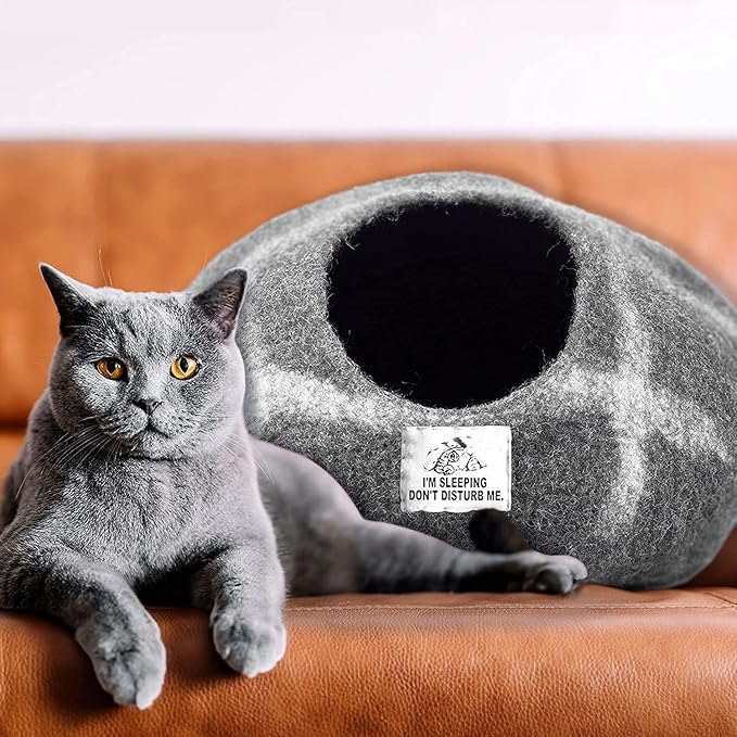Luxurious Eco-Friendly Merino Wool Cat Cave Bed - Foldable Hideaway Pod for Indoor Cats - Premium Felt Kitten Beds - Covered Cat House for Ultimate Cozy Comfort by Woolygon