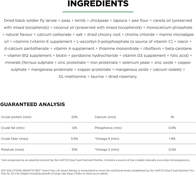 Go! Solutions Sensitivities Limited Ingredients, Grain-Free Dry Dog Food, Insect Recipe for Sensitive Stomach, 12 lb Bag