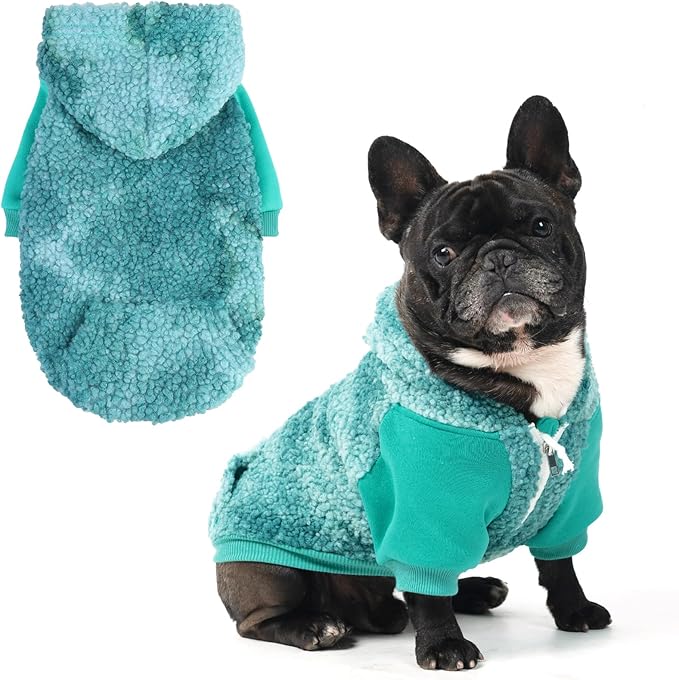 BINGPET Tie Dye Dog Hoodie,Fleece Dog Sweatshirt Puppy Sweater with Leash Hole,Warm Dog Sweater Dog Winter Clothes with Pocket,Pet Outfit Dog Sweaters for Small Medium Dogs Boy and Girl (Blue,SM)