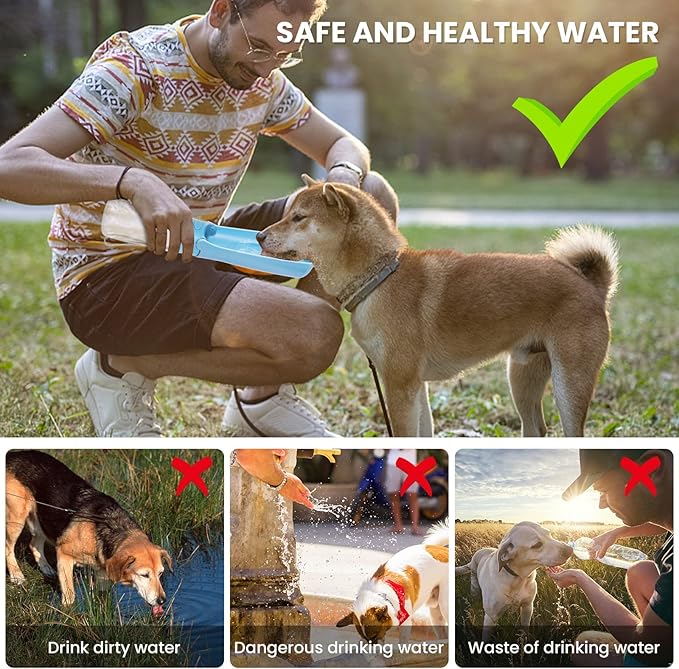 Portable Dog Water Bottle - Foldable Dog Water Dispenser | Leak Proof & Food Grade Plastic Travel | Pet Water Bottle for Cat Outdoor Walking Hiking Travel(US) (Sky Blue, 19oz)