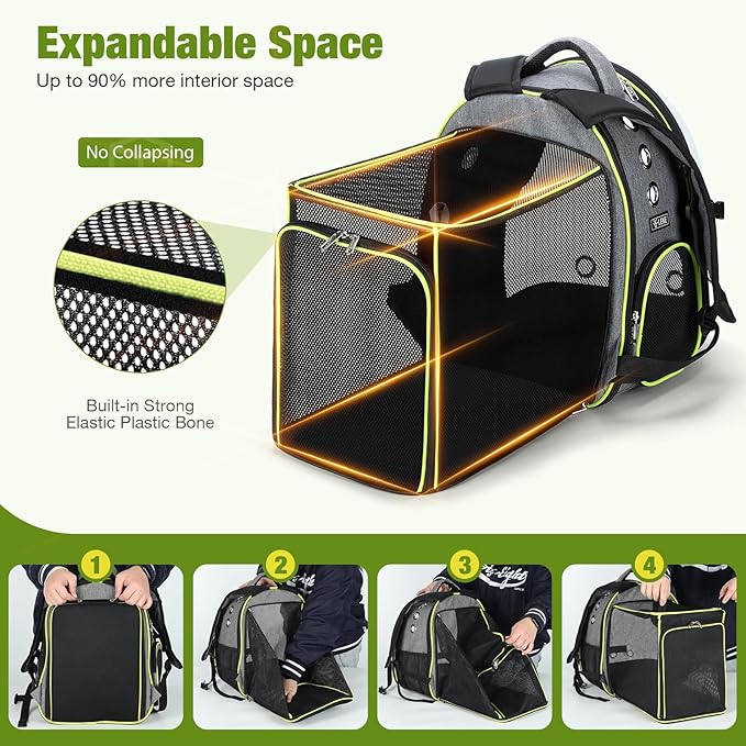 Lekereise Cat Backpack Carrier, Expandable Large Space Cat Bubble Backpack for Kitty Small Dog up to 18lbs, Transparent Pet Carrier for Travel, Hiking, Walking & Outdoor, Gray