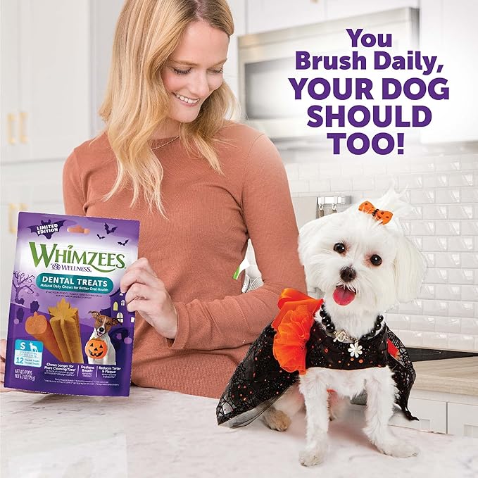 Wellness WHIMZEES Fall Dog Dental Treats, Autumn Natural Chews for Dogs, Small Size Stick, (12 Count)