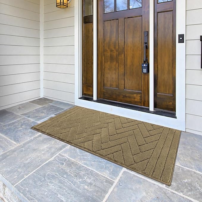 Tindbea Dog Mat for Muddy Paws,Absorbs Moisture Dirt Non-Slip Washable Mud Mat for Dogs,Soft Rubber Backing Front Inside Pet Rug for Entryway, Mud Dog Paws, Patio(24"x59",Light Taupe)