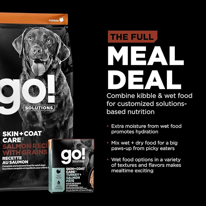 Go! Solutions Skin + Coat Care, Dry Dog Food, Large Breed Adult Salmon Recipe with Grains, 12 lb Bag