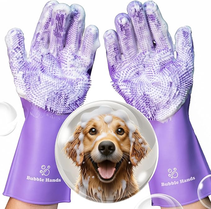 Dog Shampoo Gloves for Bathing – Silicone Dog Washing Gloves with Bristles – Pet Hair Removal Glove for Dogs & Cats – Puppy Essentials – Dog Grooming Supplies & Accessories – Shampoo Brush for Pets