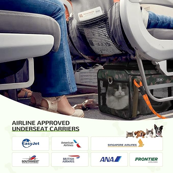 Lekereise Top Expandable Pet Carrier TSA Airline Approved Soft Sided Underseat Up to 15lbs Travel Carriers for Small Cats and Dogs with Convertable Dog Leash and Anti-Scratch Mesh