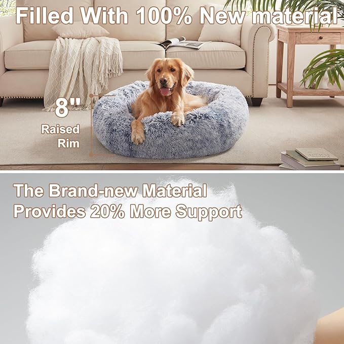 36 inches Donut Dog Bed for Large Dogs - Calming Fluffy Round Pet Bed with Removable & Washable Cover,Fits up to 100 lbs Pets (Dark Blue,Large)