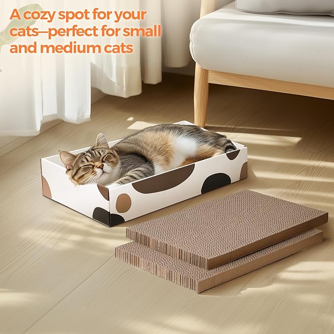 ComSaf Cat Scratcher Cardboard Indoor - 17"x10" Cat Refill Box with 3 Pcs Scratching Board Reversable Long Lasting Clawing Pad for Cats, Corrugate Scratchers Bed Sofa Couch Furniture Wall Protector