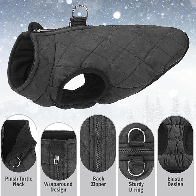 SCENEREAL Winter Dog Vest Coat with Harness Built In, Warm Puppy Jacket for Small Medium Dogs, Cold Weather Coats with Zipper, Fleece Puffer Vest Windproof Snow Clothes