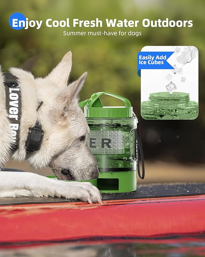 lesotc Dog Travel Water Bottle Portable with Pull-Out Drinking Bowl, 77oz Large Travel Water Bowl Dispenser for Dogs Camping Essentials Hiking Beach Road Trip Park Walking On The Go Must Haves, Green