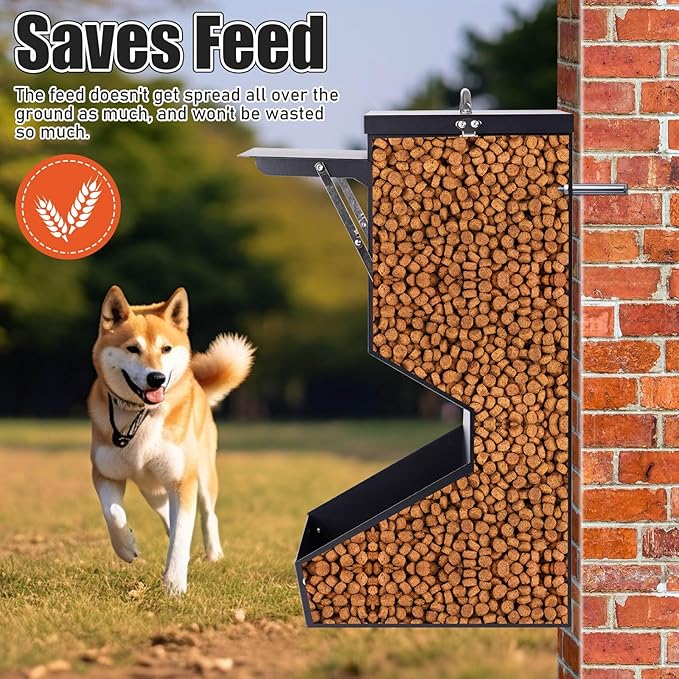 Outdoor Automatic Dog Feeder Large Breed 25 lbs, Galvanized Gravity Feeder for Dogs Metal Self Feeding Dog Food Dispenser Hanging Pet Food Feeders for Dogs Chickens and Farm Animals