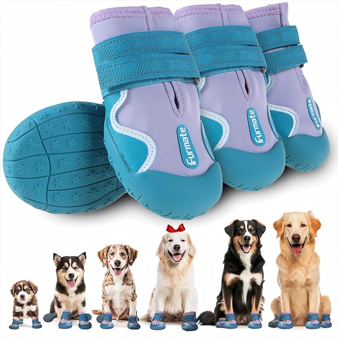 Dog Shoes for Large Small Medium Dogs,Dog Booties for Indoor Hardfloors Anti-Slip,Reflective Strip Waterproof Dog Boots & Paw Protectors for Outdoor Walking Hot Pavement,Winter Snow (Purple-8)