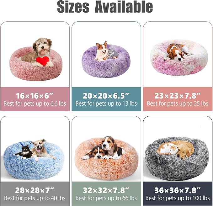 Aurako Cat Bed Dog Bed Round Cushion Pet Bed Mat Ultra Soft Plush Donut Sofa Comfortable Pillow Machine Washable Pet Cuddle Beds for Kitten Small Medium Large Dogs Cats 16" Orange and White