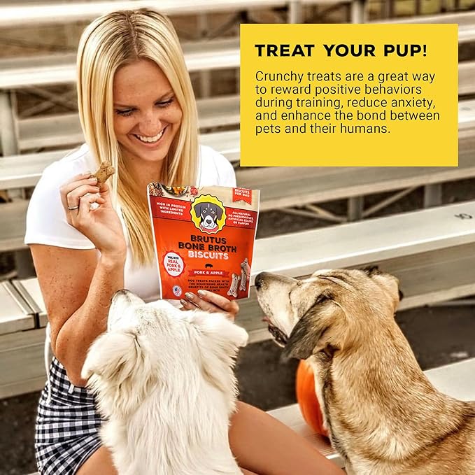 Brutus Bone Broth Biscuits (Pork and Apple) - Natural Treats - Healthy Dog Biscuits with Real Pork, Bone Broth and Apple for Healthy Joints - 18 Grams of Protein - 8 OZ (Pack of 6)