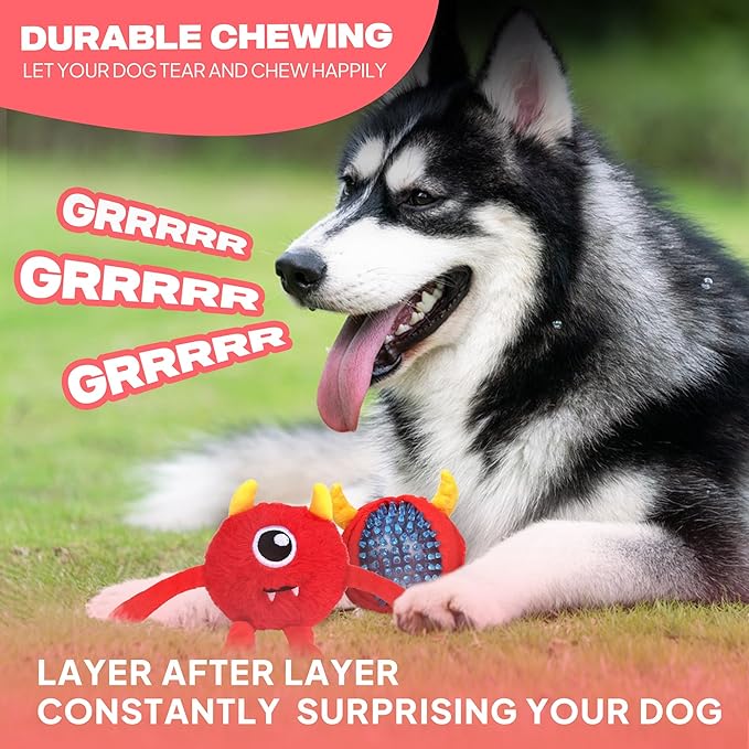 Fida Dog Chew Toys for Aggressive Chewers(3in1),Squeaky Dog Toys for Large Dogs,Interactive Dog Toys to Keep Them Busy, Dog Ball for Small, Medium and Large Dogs(Red)