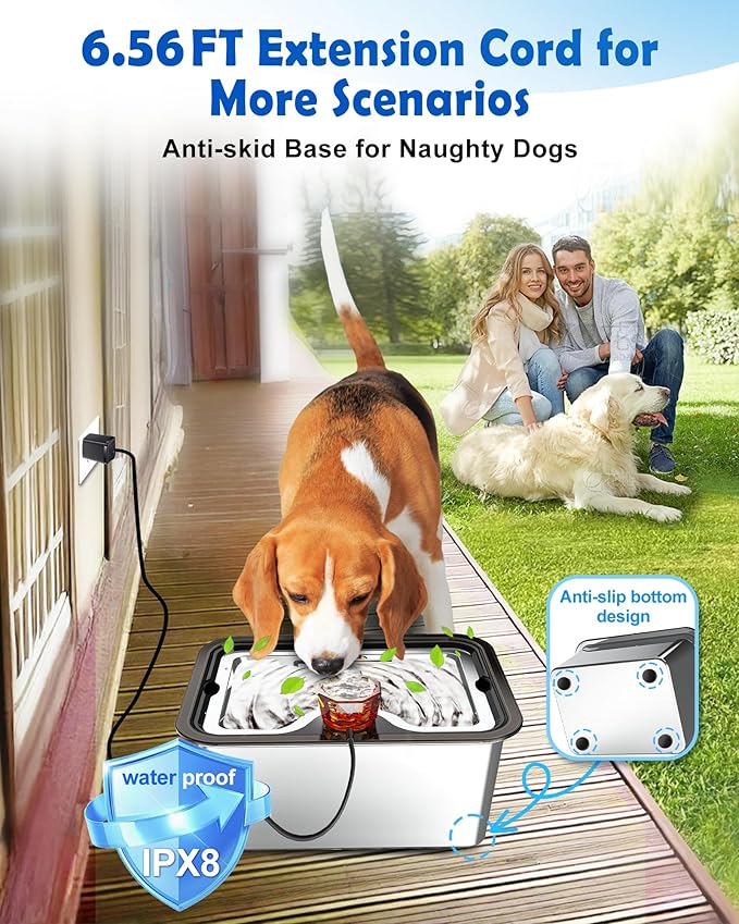 12L Large Ultra-Purification Dog Water Fountain SS304,Dog Drinking Bowl Dispenser with Visual Window,Widely Drinking Area,Triple Waterfall Structures,Deep Purification Filter,Low Water Indicator