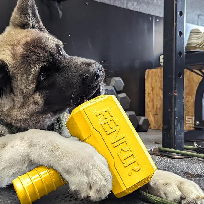 Fenrir Hammer Dog Chew Toy Strong Rubber Stuffable Enrichment Toy for Chewers (Yellow, Medium)