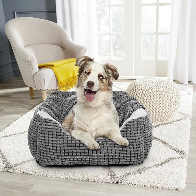 GASUR Dog Beds for Large Medium Small Dogs, Rectangle Cave Hooded Blanket Puppy Bed, Luxury Anti-Anxiety Orthopedic Cat Beds for Indoor Cats, Warmth and Machine Washable (30 inches, Grey)