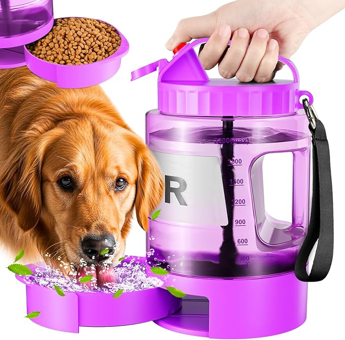 Portable Dog Water Bottle Bowl - 77 oz Travel Water Bowl Dispenser for Dogs Leak Proof, Suitable for Large Pet Drinking, A Must Have for Outdoor, Camping, Walking, Beach, Hunting Other Scenes (Purple)
