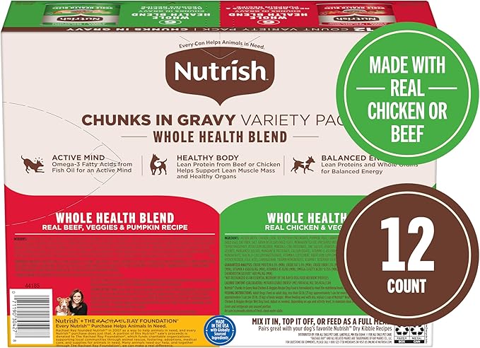 Nutrish Chunks in Gravy Variety Pack Wet Dog Food, 13 oz. Cans, 12 Count