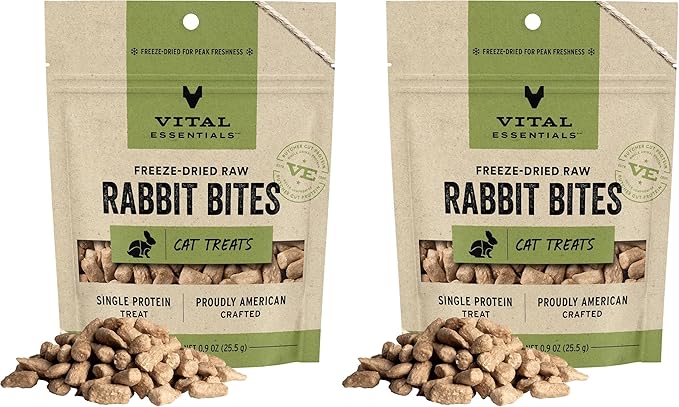 Vital Essentials Freeze Dried Raw Cat Treats, Rabbit Bites, 0.9 oz (Pack of 2)