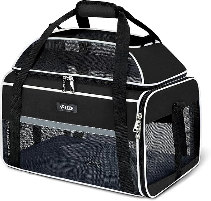 Lekereise Top-Expandable Pet Carrier - TSA Airline Approved Soft Sided Underseat Up to 15lbs Travel Carriers for Small Cats and Dogs with Locking Safety Zippers Anti-Scratch Mesh Black