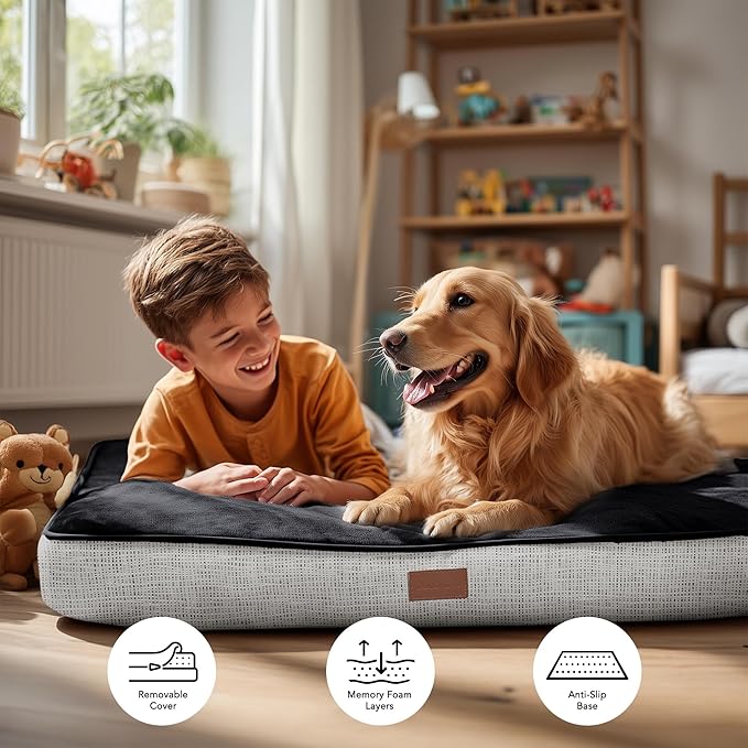Deconovo Orthopedic Dog Bed for Medium & Large Dogs – Supportive Memory Foam with Washable Cover, Non-Slip Base – Comfort for Senior, Arthritic & Active Pets, Dark Grey, 36" Lx27 Wx3 Th