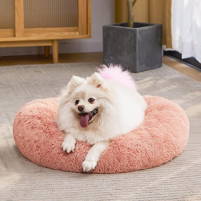 MIXJOY Orthopedic Dog Bed Comfortable Donut Cuddler Round Pet Beds Ultra Soft Washable Dog and Cat Cushion Bed (20''/23''/30'') (23'', Pink)