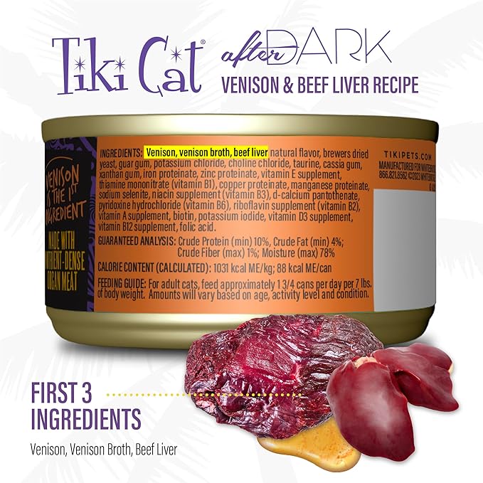 Tiki Cat After Dark Pate Wet Cat Food, Wild Venison & Beef Liver, 3 oz. Cans (12 Count)