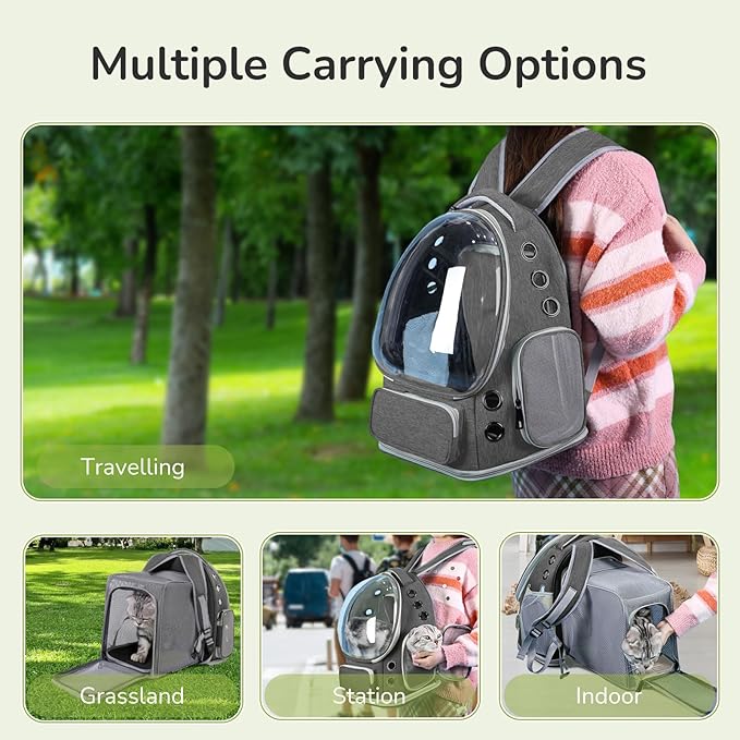 Cat Backpack Carrier for Large Cats, Expandable Cat Bubble Backpack, Dog Carriers for Small Medium Dogs, Airline Approved Pet Carrier for Travel Hiking Outdoor(Grey)