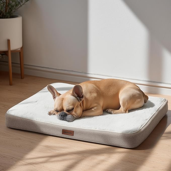 Deconovo Orthopedic Dog Bed for Medium & Large Dogs – Supportive Memory Foam with Washable Cover, Non-Slip Base – Comfort for Senior, Arthritic & Active Pets, White and Khaki Side, 36" Lx27 Wx3 Th