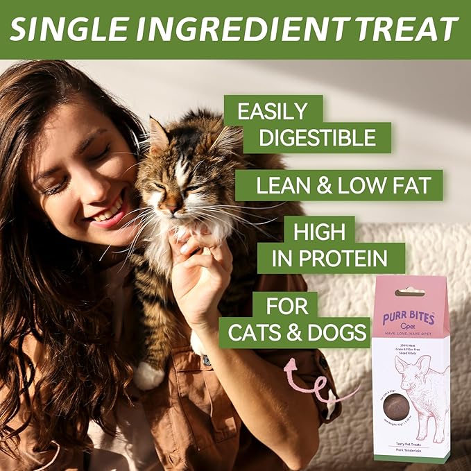 OPET Freeze Dried Cat Treats, Single Ingredient Grain Free High Protein Pet Food for Cats and Dogs, Healthy Training Snacks,Freeze Dried Pork Sliced Fillets (Pork, 1.48 Ounce)