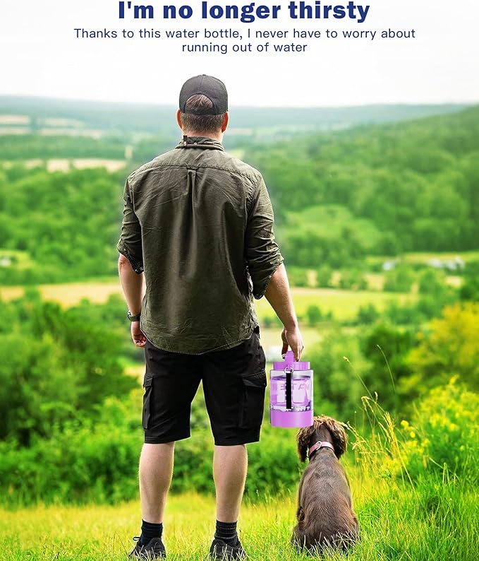 77oz Large Dog Water Bottle Portable - Dog Travel Water Dispenser with Large Bowl, Ideal for Hiking, Camping, Travelling, Outdoor Portable Pet Bottle, Purple